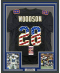 Framed Autographed/Signed Darren Woodson 35x39 Dallas USA Black Football Jersey JSA COA