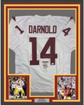 Framed Autographed/Signed Sam Darnold 35x39 USC Southen Cal White College Football Jersey JSA COA
