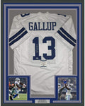 Framed Autographed/Signed Michael Gallup 35x39 Dallas White Football Jersey Beckett BAS COA