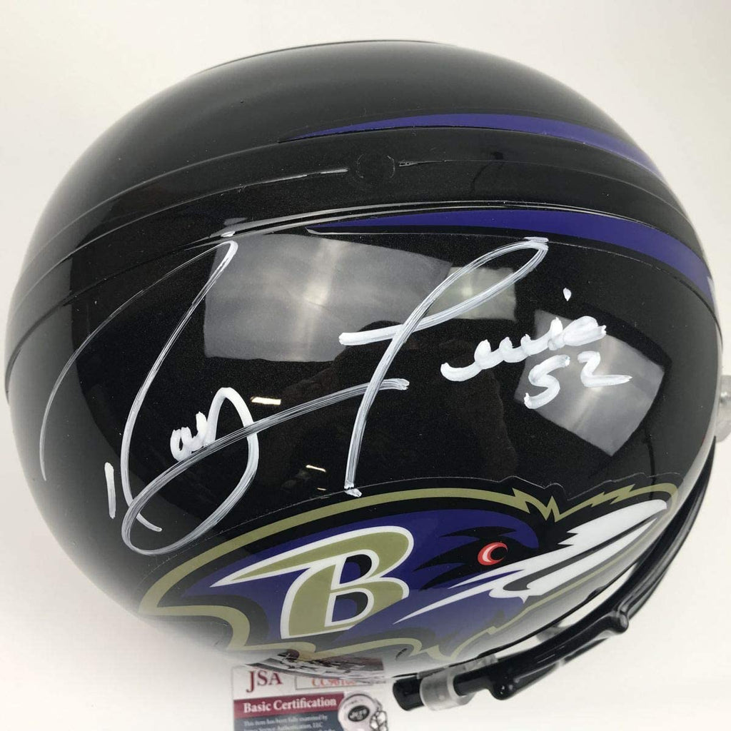 Autographed/Signed Ray Lewis Baltimore Ravens Full Size FS F/S Replica Football Helmet JSA COA