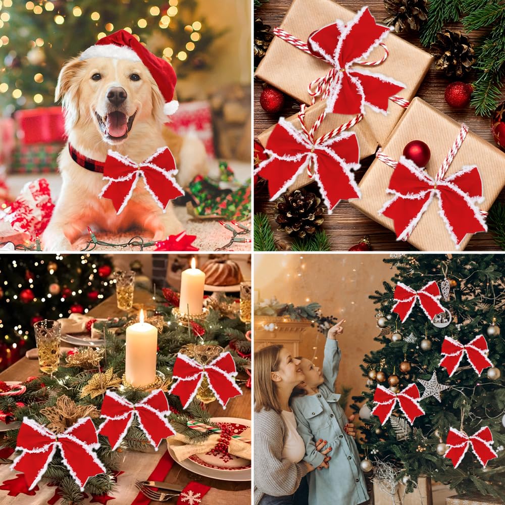 12 PCS Red Christmas Bows, 6 Inch Large Wreaths Bows for Christmas Tree Gift Wrapping Garland Xmas Tree Bow Ribbon Ornaments for Christmas Decoration Holiday Basket Christmas New Year Party Decor