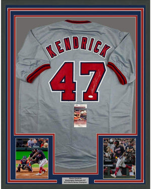 Framed Autographed/Signed Howie Kendrick 35x39 Washington Grey Baseball Jersey JSA COA