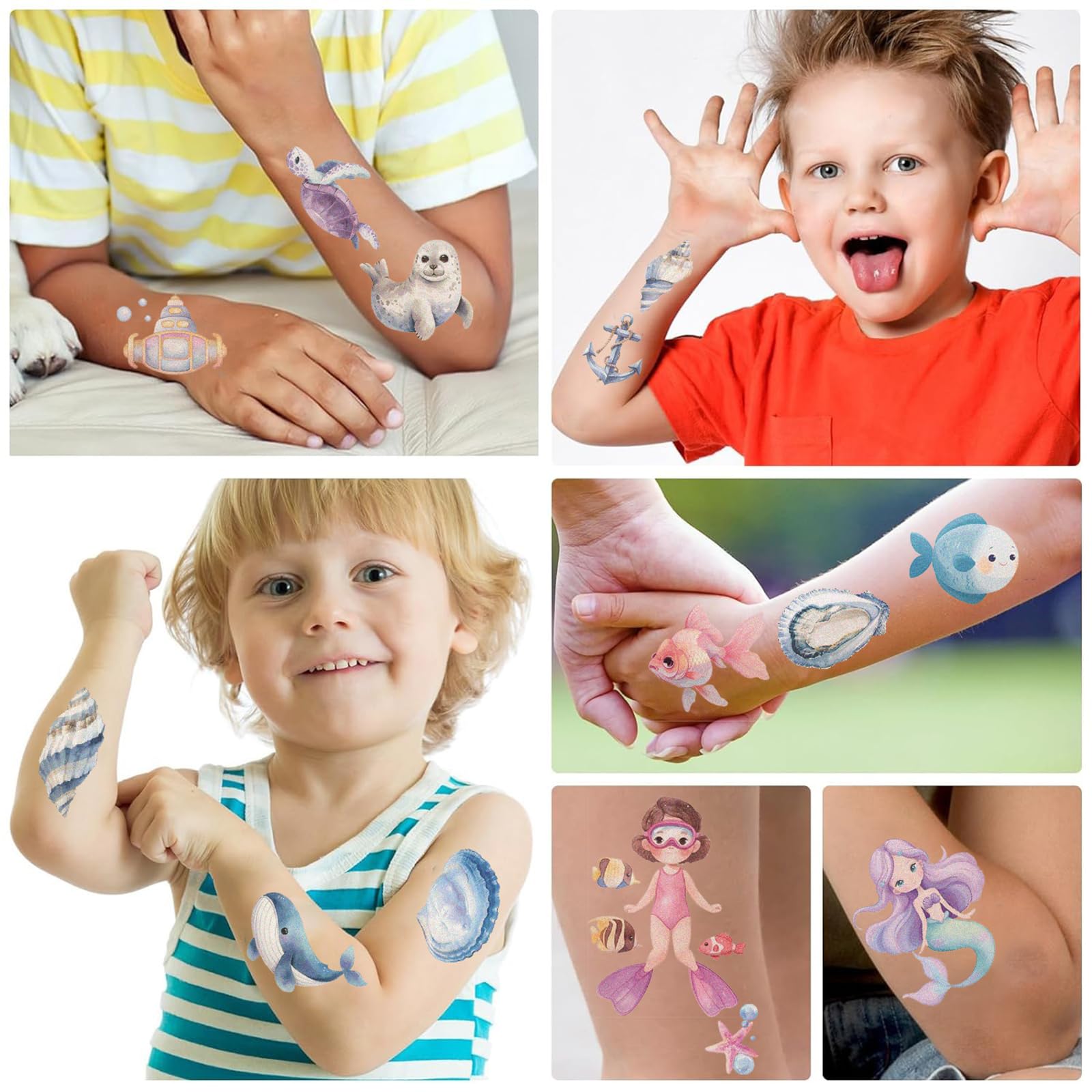 SBOBUY Ocean Animal Temporary Tattoos 10 Sheets Gold Cartoon Kids Party