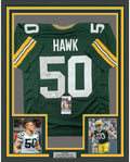 Framed Autographed/Signed AJ A.J. Hawk 35x39 Green Bay Green Football Jersey JSA COA