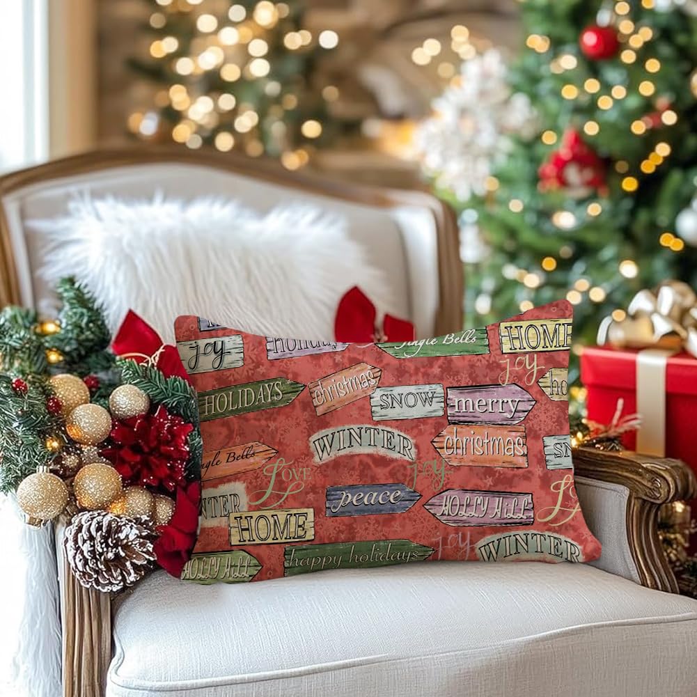RABUSOFA Christmas Pillow Cover Red Lumbar Cushion 12x20 Inch Pack of 1