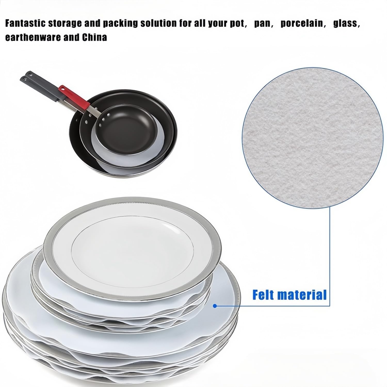 Ceramic Plate Separator Pads 36 Felt Protectors 10/6/4.5 Inch Washable Reusable