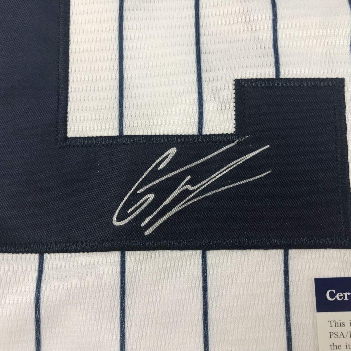 Framed Autographed/Signed Gleyber Torres 35x39 New York Pinstripe Baseball Jersey PSA/DNA COA