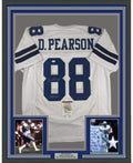 Framed Autographed/Signed Drew Pearson ROH 2011 35x39 Dallas White Football Jersey JSA COA