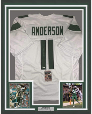 Framed Autographed/Signed Robby Anderson 35x39 New York 2019 White Football Jersey JSA COA