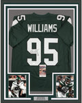 Framed Autographed/Signed Quinnen Williams 35x39 New York Green Football Jersey JSA COA