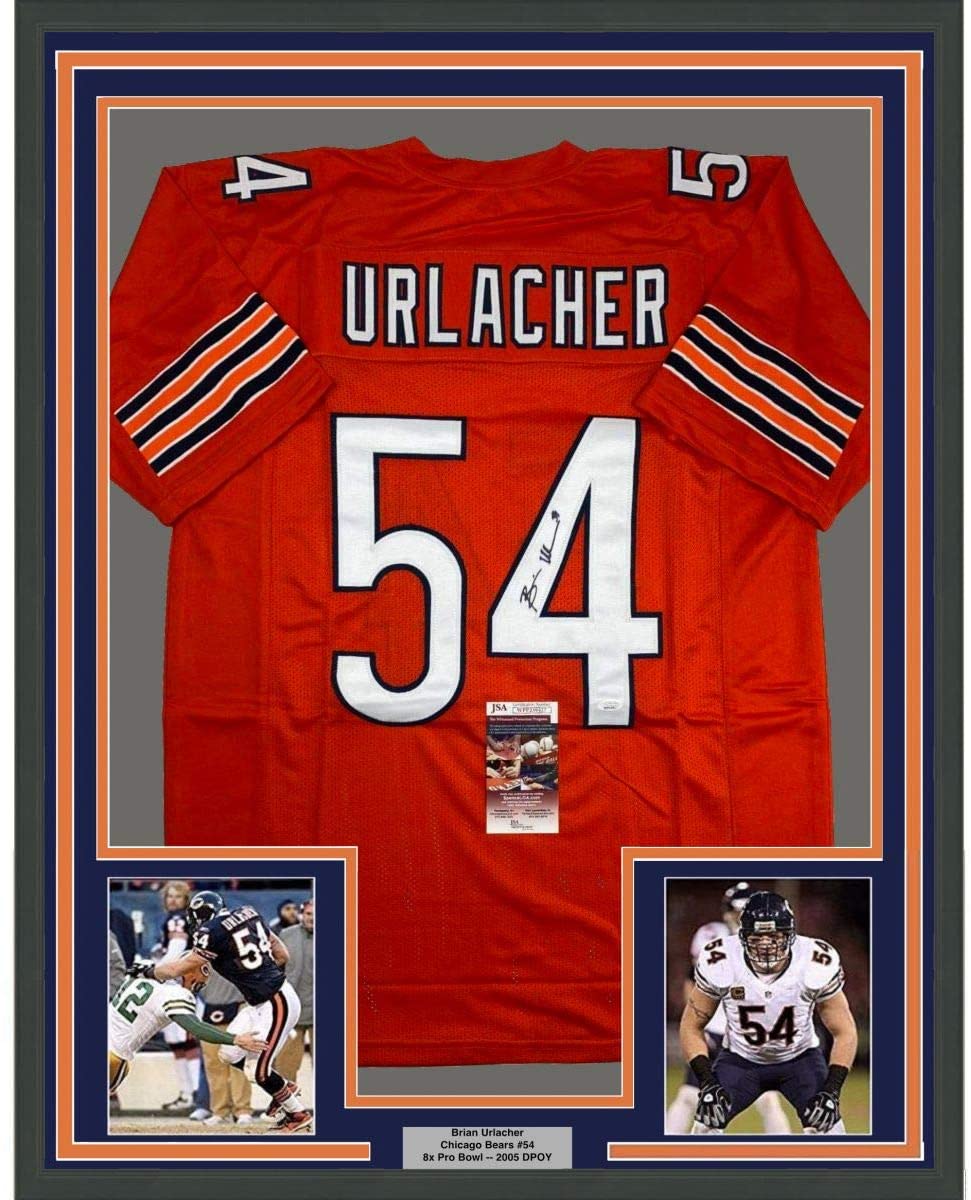 Framed Autographed/Signed Brian Urlacher 35x39 Chicago Bears Orange Football Jersey JSA COA