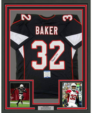Framed Autographed/Signed Budda Baker 35x39 Arizona Black Football Jersey Beckett BAS COA