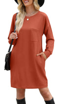WIHOLL Fall Long Sleeve Mini Dress with Pockets Caramel Size L