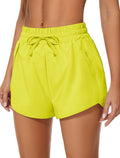 addigi Women's Running Shorts High Waisted Quick Dry Pockets Yellow Size L