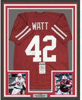 Framed Autographed/Signed TJ T.J. Watt 35x39 Wisconsin Red College Football Jersey JSA COA
