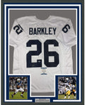 Framed Autographed/Signed Saquon Barkley 35x39 Penn State White College Football Jersey Beckett BAS COA
