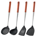 FJNATINH Silicone Spatula Turner Ladle Skimmer Set Stainless Steel Wood 4Pc