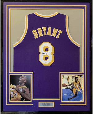Framed Autographed/Signed Kobe Bryant 35x39 Los Angeles LA Purple Basketball Jersey PSA/DNA COA