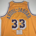 Autographed/Signed Kareem Abdul-Jabbar Los Angeles LA Yellow Basketball Jersey Fanatics COA