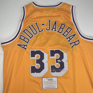 Autographed/Signed Kareem Abdul-Jabbar Los Angeles LA Yellow Basketball Jersey Fanatics COA