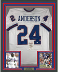 Framed Autographed/Signed Ottis Anderson 35x39 New York White Football Jersey JSA COA
