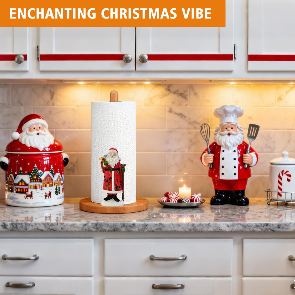 GAJ Christmas Paper Towel Holder Santa Claus Walnut Color 3D Xmas Decor