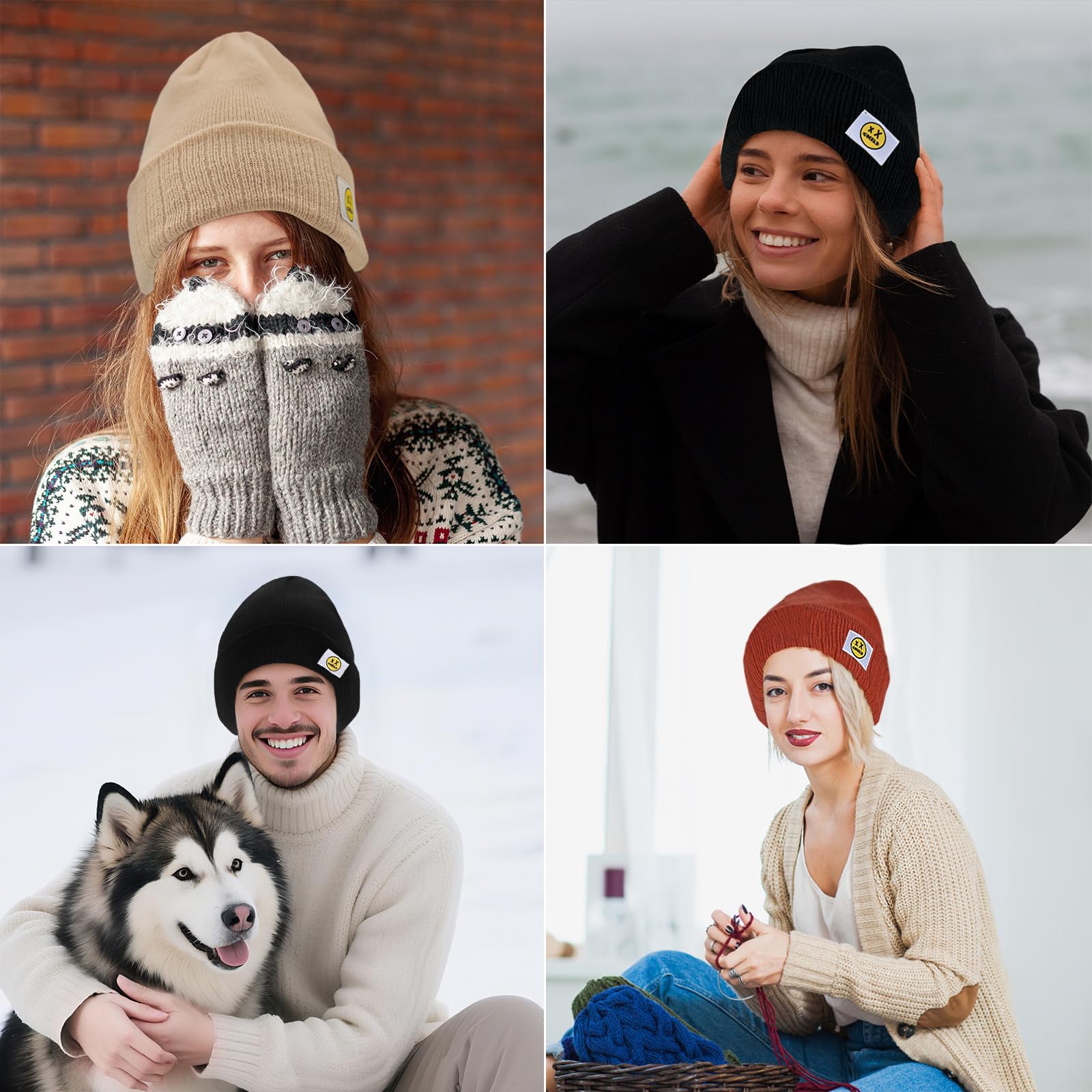XMMAXFLOW Thick Knitted Winter Beanie Hat Cuffed Skull Cap Dark Orange