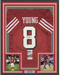 Framed Autographed/Signed Steve Young 35x39 San Francisco Red Shadow Football Jersey JSA COA