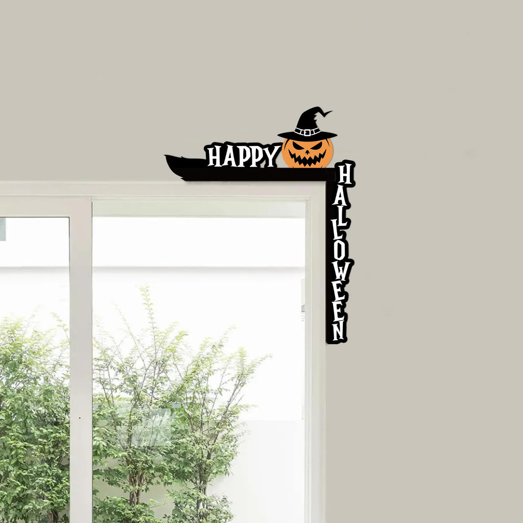 SIXEIGHT Halloween Pumpkin Witch Hat Door Corner Sign Decoration 8.5x6.9"