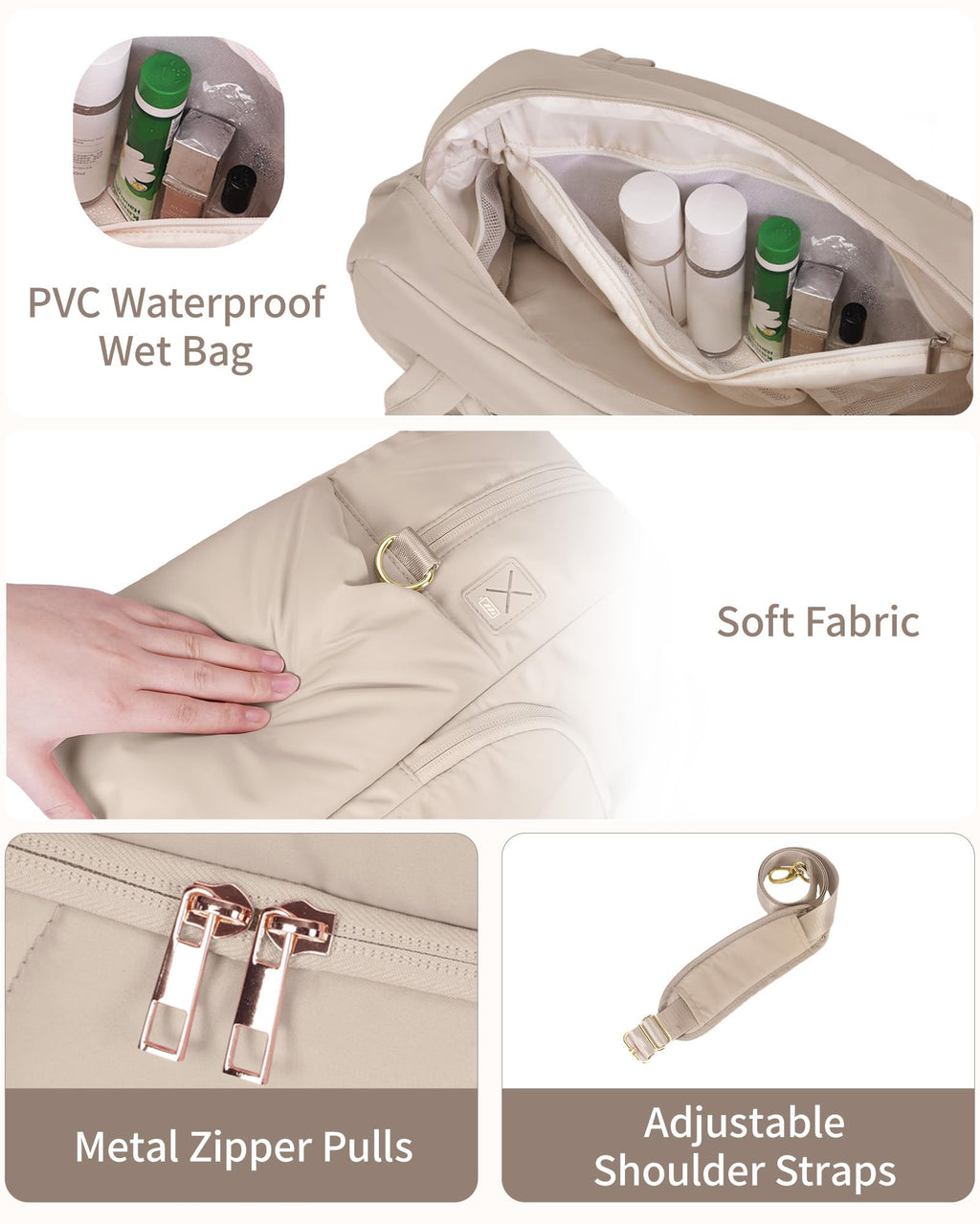Wandering Nature Small Travel Duffle Bag 18x14x8 Beige Laptop Compartment