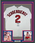 Framed Autographed/Signed Red Schoendienst 35x39 St. Louis White Baseball Jersey Beckett BAS COA