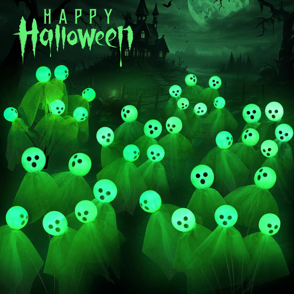 VIHOSE 6 Pack 36 LED Green Solar Halloween Ghost Pathway Lights Outdoor