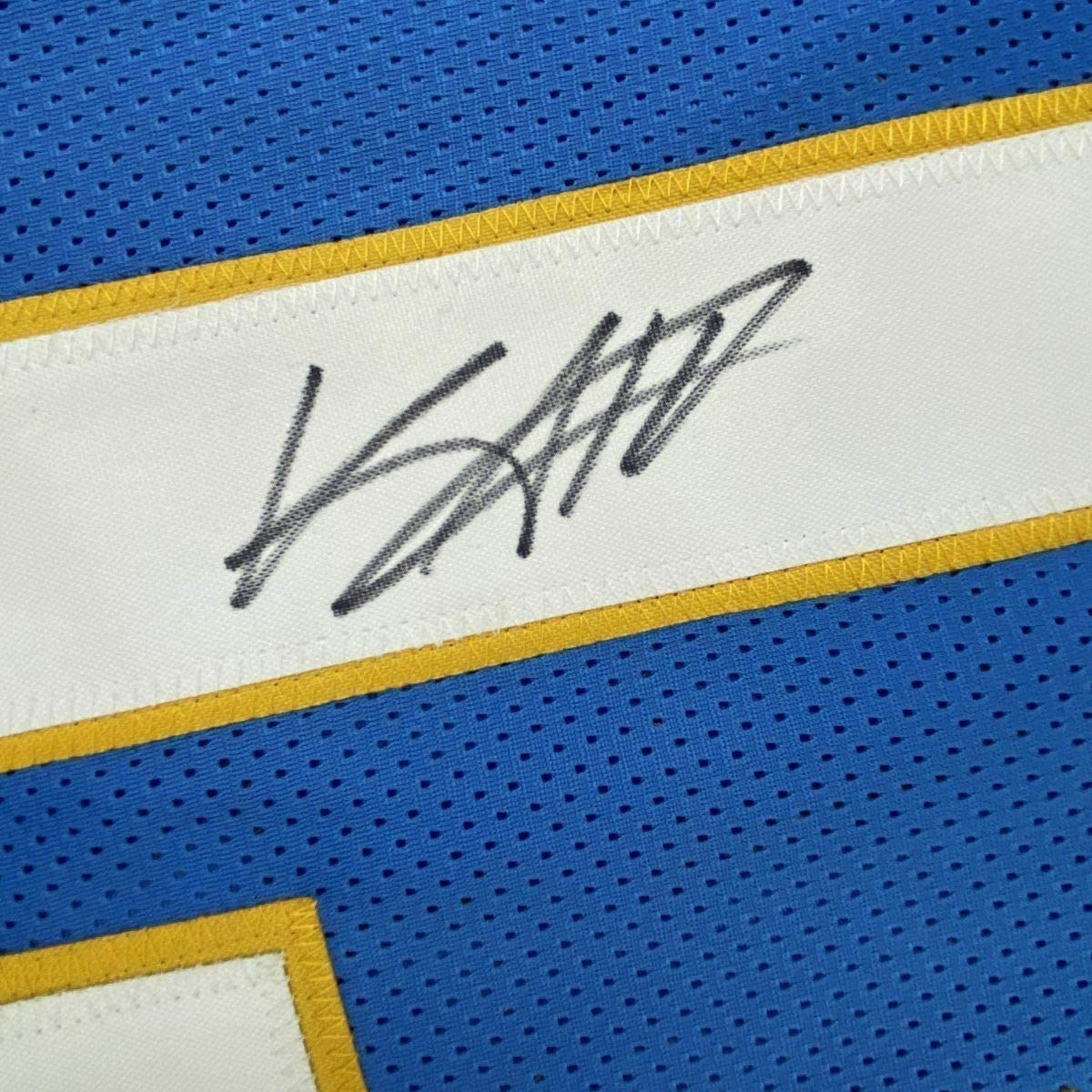 Framed Autographed/Signed Keenan Allen 35x39 Los Angeles LA 2020 Powder Blue Football Jersey JSA COA