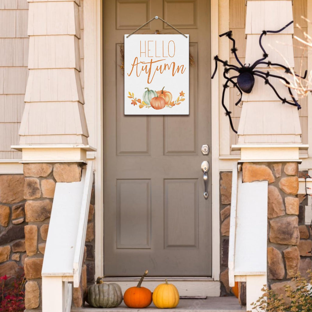 Hello Autumn Rustic Wood Wall Sign Fall Decor Seasonal Harvest Farmhouse