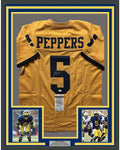 Framed Autographed/Signed Jabrill Peppers 35x39 Michigan Yellow College Football Jersey JSA COA