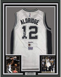 Framed Autographed/Signed LaMarcus Aldridge 35x39 San Antonio White Basketball Jersey JSA COA