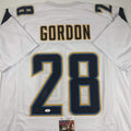 Autographed/Signed Melvin Gordon Los Angeles LA White Football Jersey JSA COA