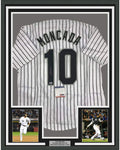 Framed Autographed/Signed Yoan Moncada 35x39 Chicago Pinstripe Baseball Jersey Beckett BAS COA