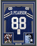 Framed Autographed/Signed Drew Pearson ROH 2011 35x39 Dallas Blue Football Jersey JSA COA
