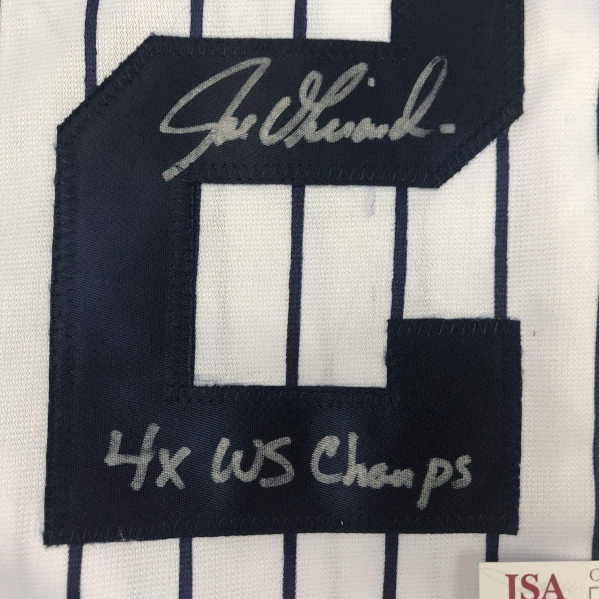 Framed Autographed/Signed Joe Girardi 4x WS Champs 35x39 New York Pinstripe Baseball Jersey JSA COA