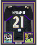 Framed Autographed/Signed Mark Ingram II 35x39 Baltimore Black Football Jersey Beckett BAS COA
