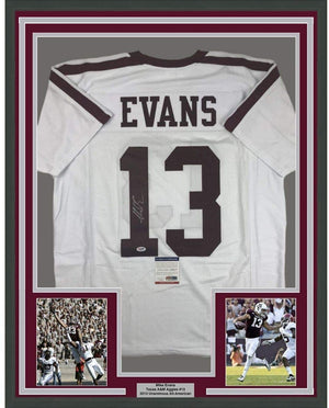 Framed Autographed/Signed Mike Evans 35x39 Texas A&M White College Football Jersey PSA/DNA COA