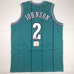 Autographed/Signed Larry Johnson Charlotte Teal Basketball Jersey PSA/DNA COA