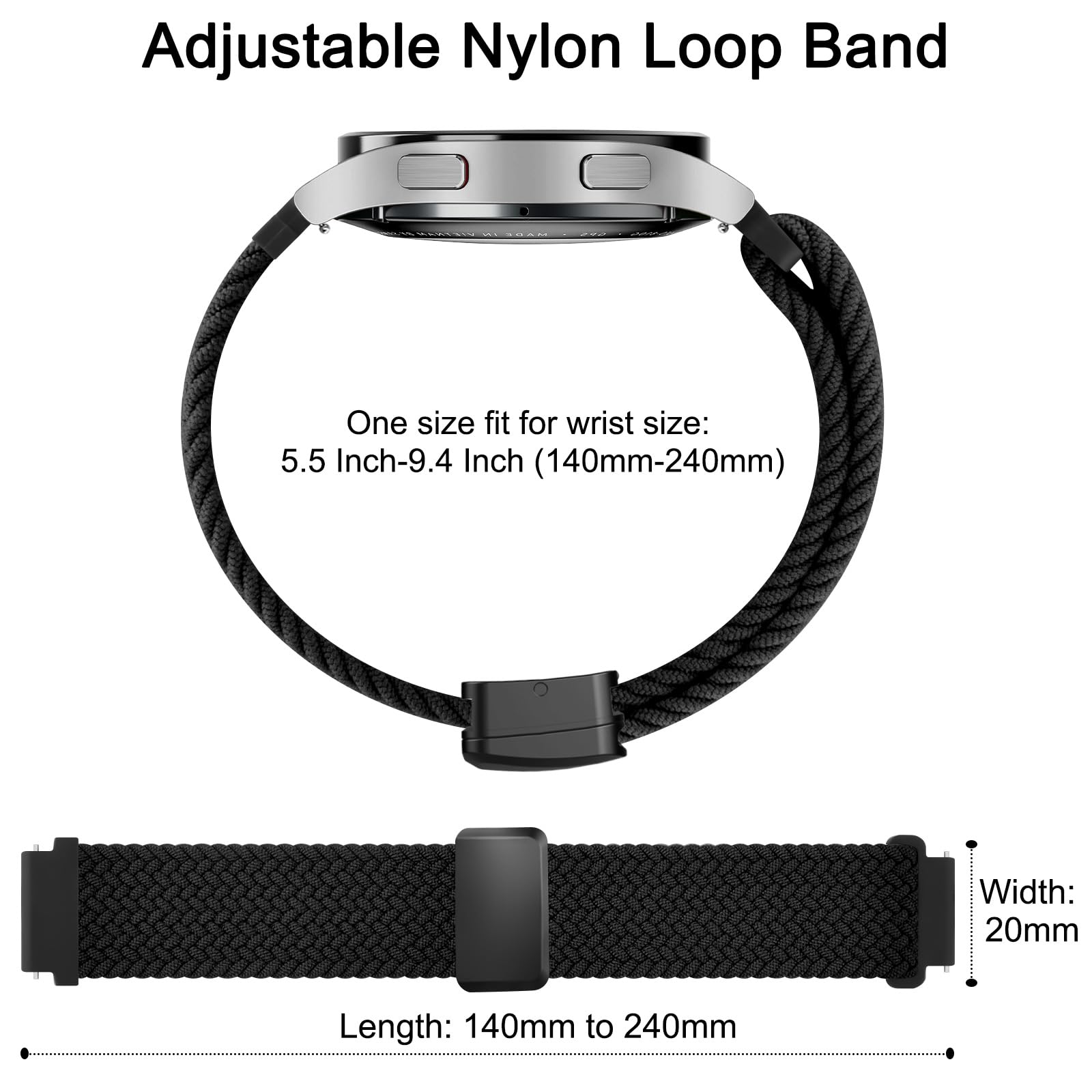 MVSSAT Braided Magnetic Buckle Watch Band 22mm Rainbow
