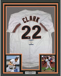 Framed Autographed/Signed Will Clark 35x39 San Francisco White Baseball Jersey Beckett BAS COA
