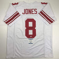 Autographed/Signed Daniel Jones New York White Football Jersey Beckett BAS COA