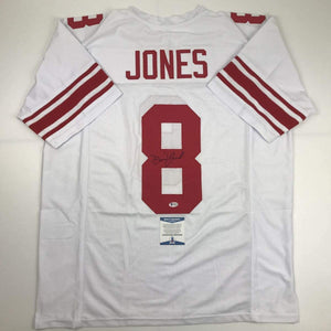 Autographed/Signed Daniel Jones New York White Football Jersey Beckett BAS COA