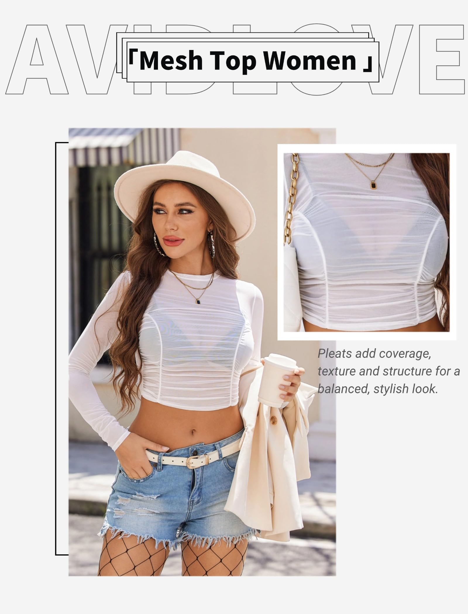 Avidlove Sheer See Through Black Top for Women Classic Style Size L
