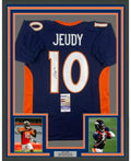 Framed Autographed/Signed Jerry Jeudy 35x39 Denver Blue Football Jersey JSA COA