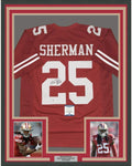 Framed Autographed/Signed Richard Sherman 35x39 San Francisco Red Football Jersey Beckett BAS COA